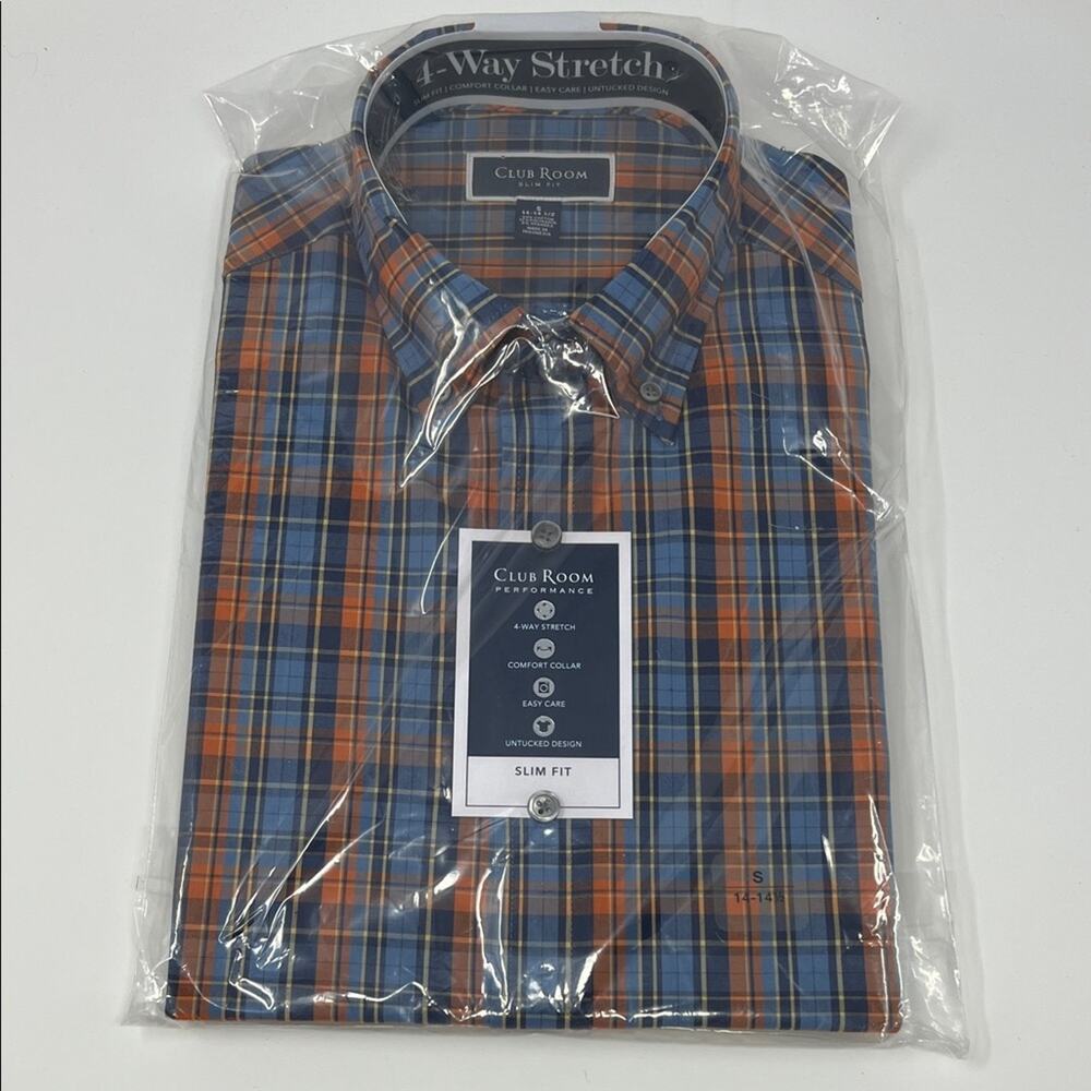 Club Room Slim Fit LS Untucked Design Button Down Shirt - Blue/Orange - S - NWT